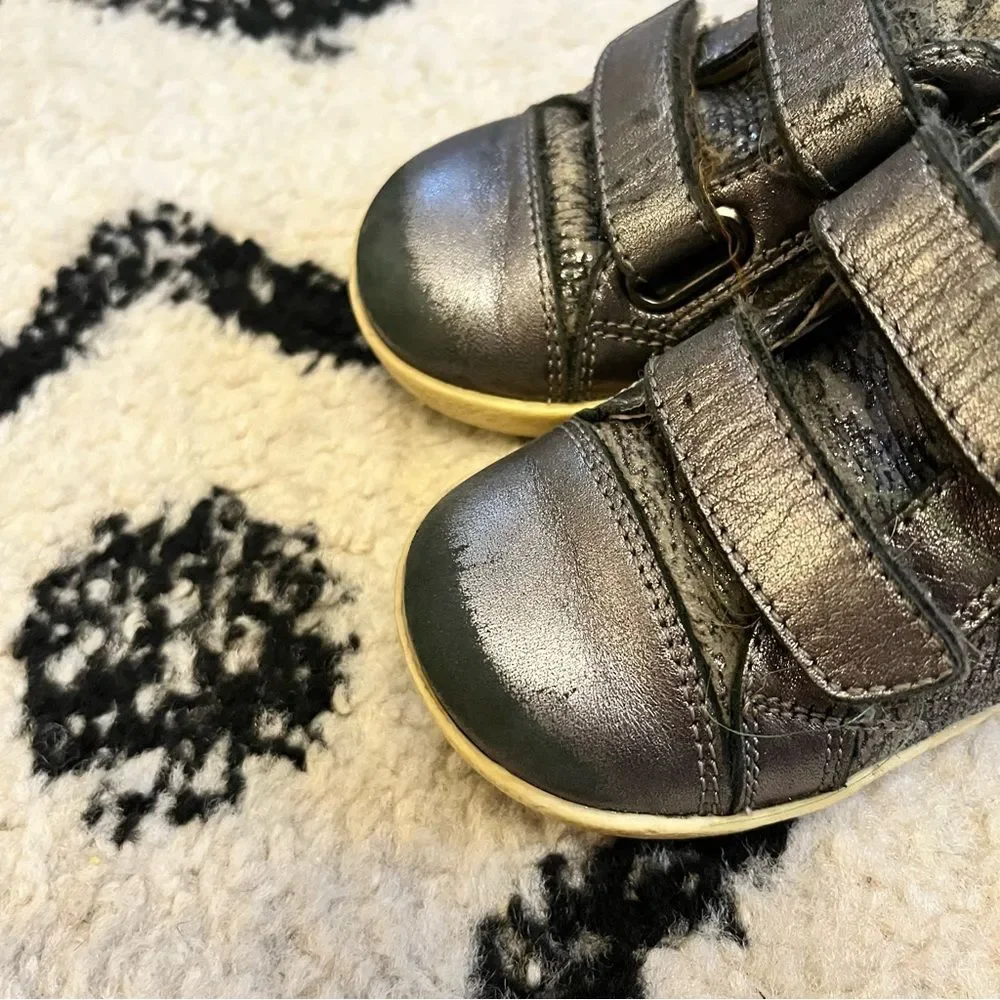 Falcotto Metallic Steel Leather Velcro Sneakers Size 21 EU 5.5 US